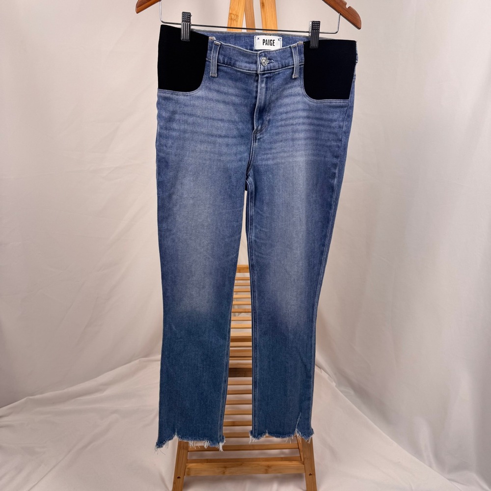 Paige Cindy Maternity Jeans Women 28 Mel Blue Raw Hem Straight Leg